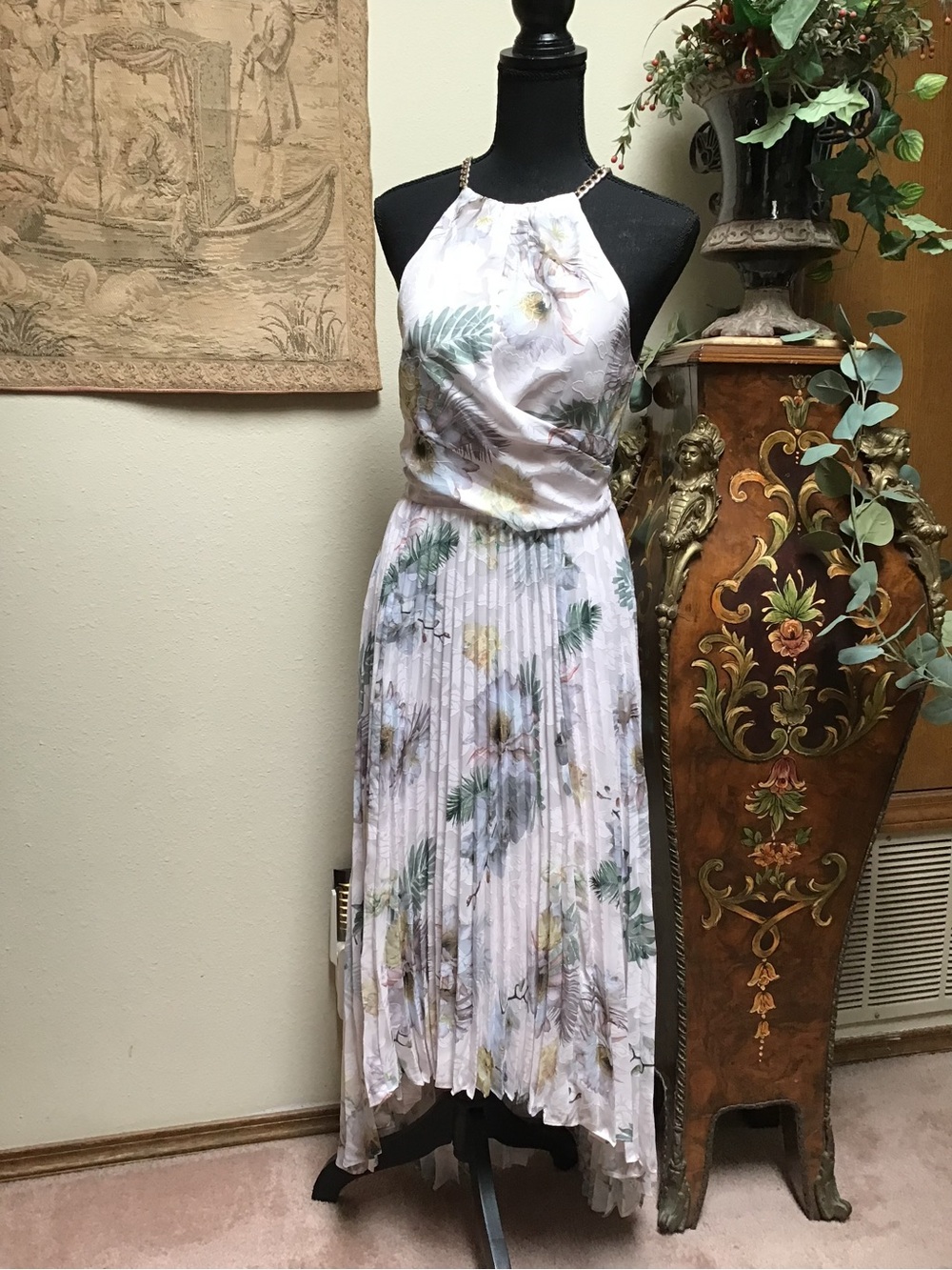 Ted Baker Pastel Floral Halter High-Low Pleated Dress